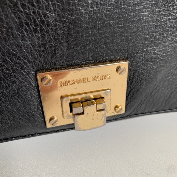 Michael Kors Collection Pebbled Leather Wallet Black Gold Hardware - Picture 2 of 12